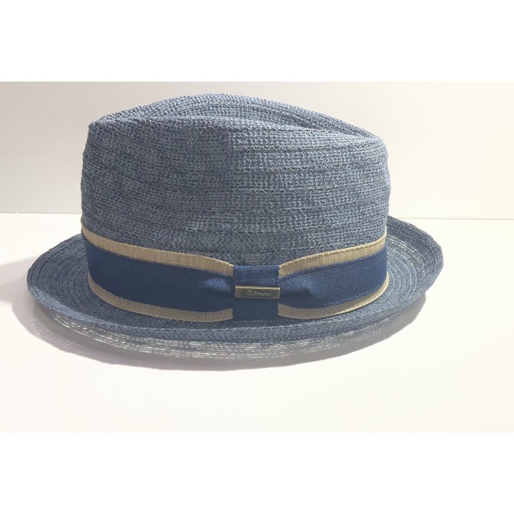 Vtg Biltmore Fedora Men L Blue Straw Summer Beach Ribbon Band Hat Canada Retro